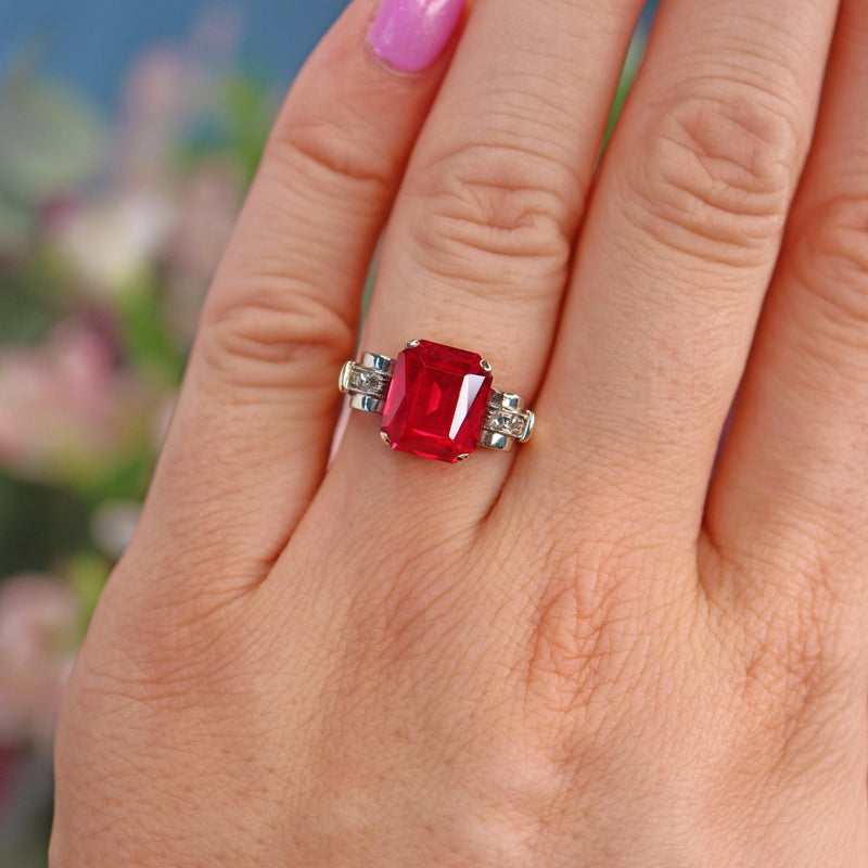 Ellibelle Jewellery Vintage Austrian Synthetic Ruby & Diamond Dress Ring