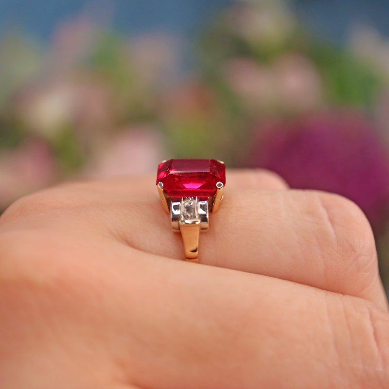 Ellibelle Jewellery Vintage Austrian Synthetic Ruby & Diamond Dress Ring
