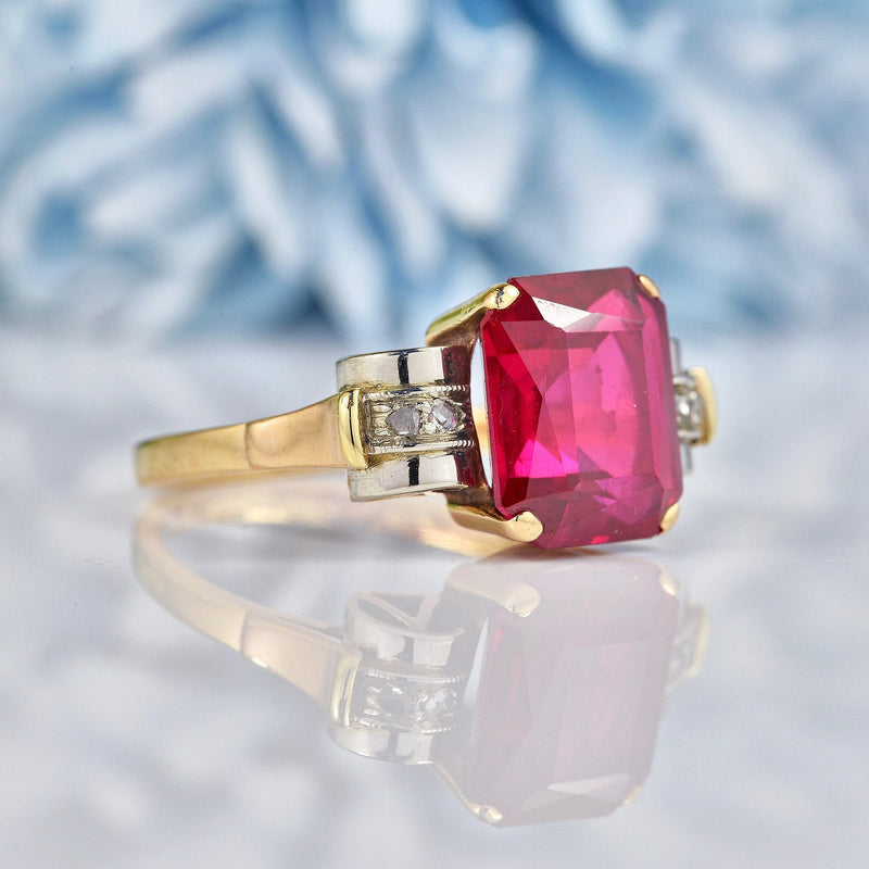 Ellibelle Jewellery Vintage Austrian Synthetic Ruby & Diamond Dress Ring