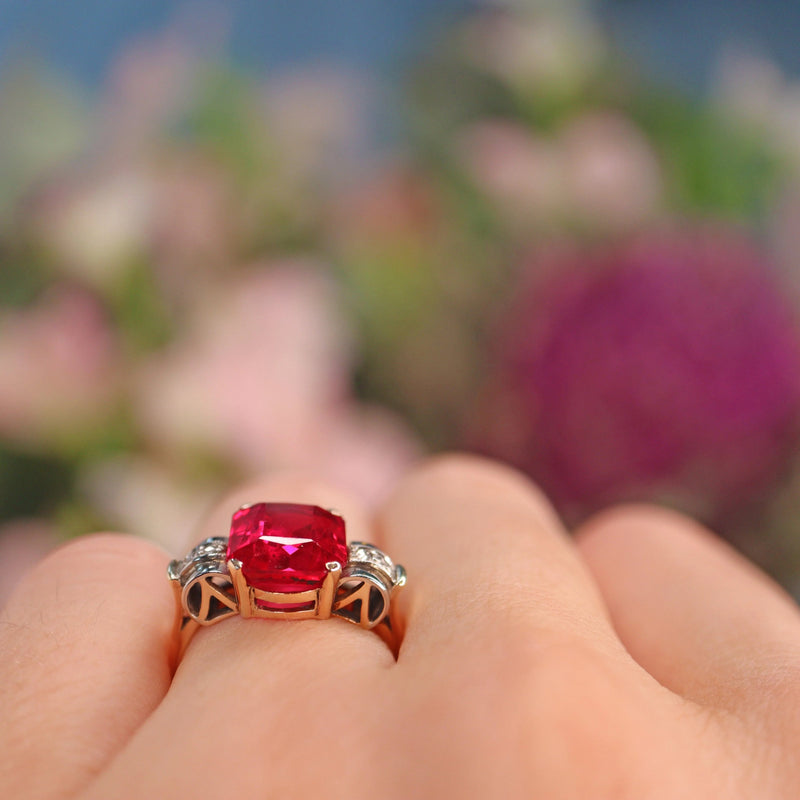 Ellibelle Jewellery Vintage Austrian Synthetic Ruby & Diamond Dress Ring