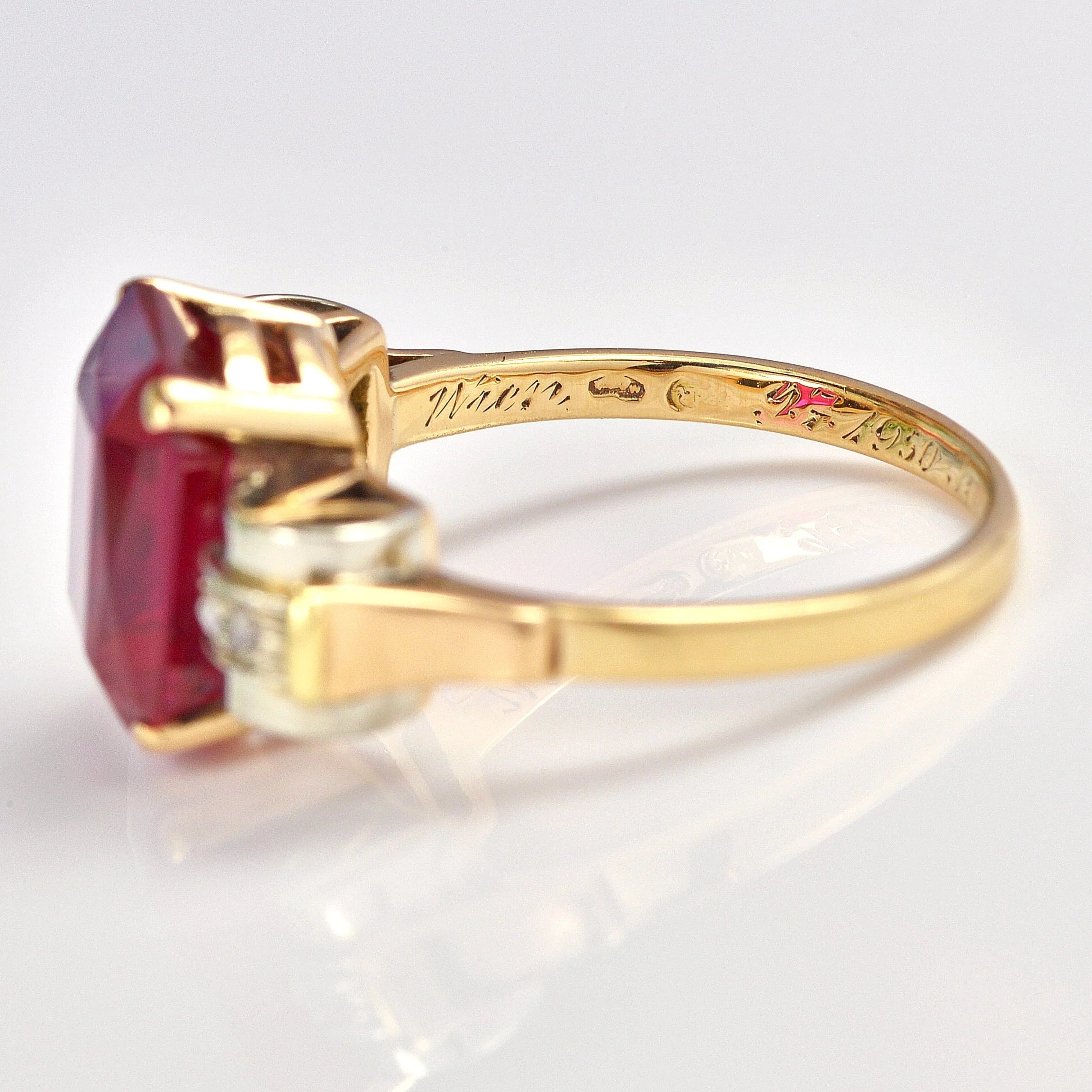 Ellibelle Jewellery Vintage Austrian Synthetic Ruby & Diamond Dress Ring