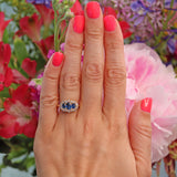 Ellibelle Jewellery Vintage Blue Sapphire & Diamond 14ct Gold Triple Cluster Ring