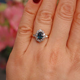 Ellibelle Jewellery Vintage Blue Sapphire & Diamond 18ct Gold Oval Cluster Ring