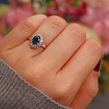 Ellibelle Jewellery Vintage Blue Sapphire & Diamond 18ct Gold Oval Cluster Ring