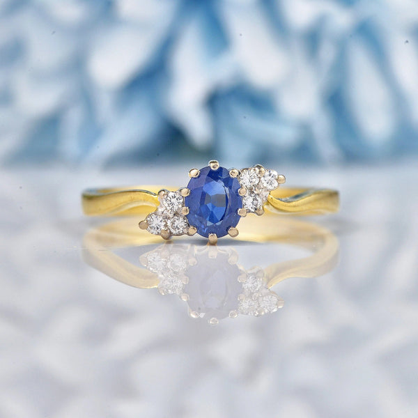 Ellibelle Jewellery Vintage Blue Sapphire & Diamond 18ct Gold Ring