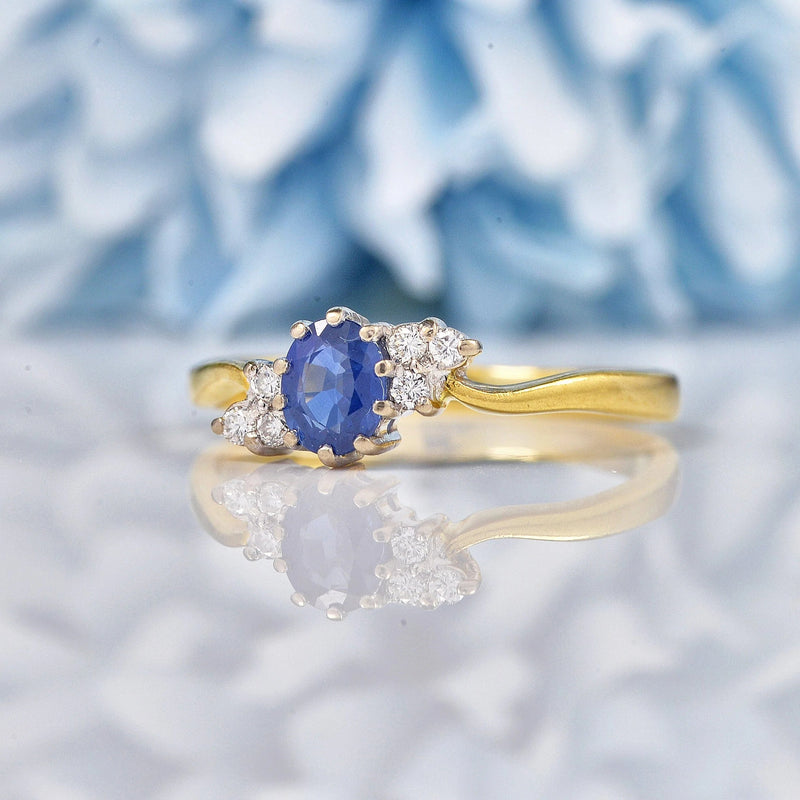 Ellibelle Jewellery Vintage Blue Sapphire & Diamond 18ct Gold Ring