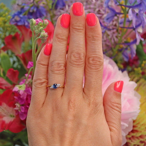 Ellibelle Jewellery Vintage Blue Sapphire & Diamond 18ct Gold Ring