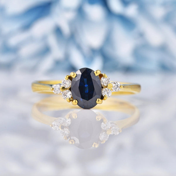 Ellibelle Jewellery Vintage Blue Sapphire & Diamond 18ct Gold Ring