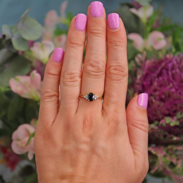 Ellibelle Jewellery Vintage Blue Sapphire & Diamond 18ct Gold Ring