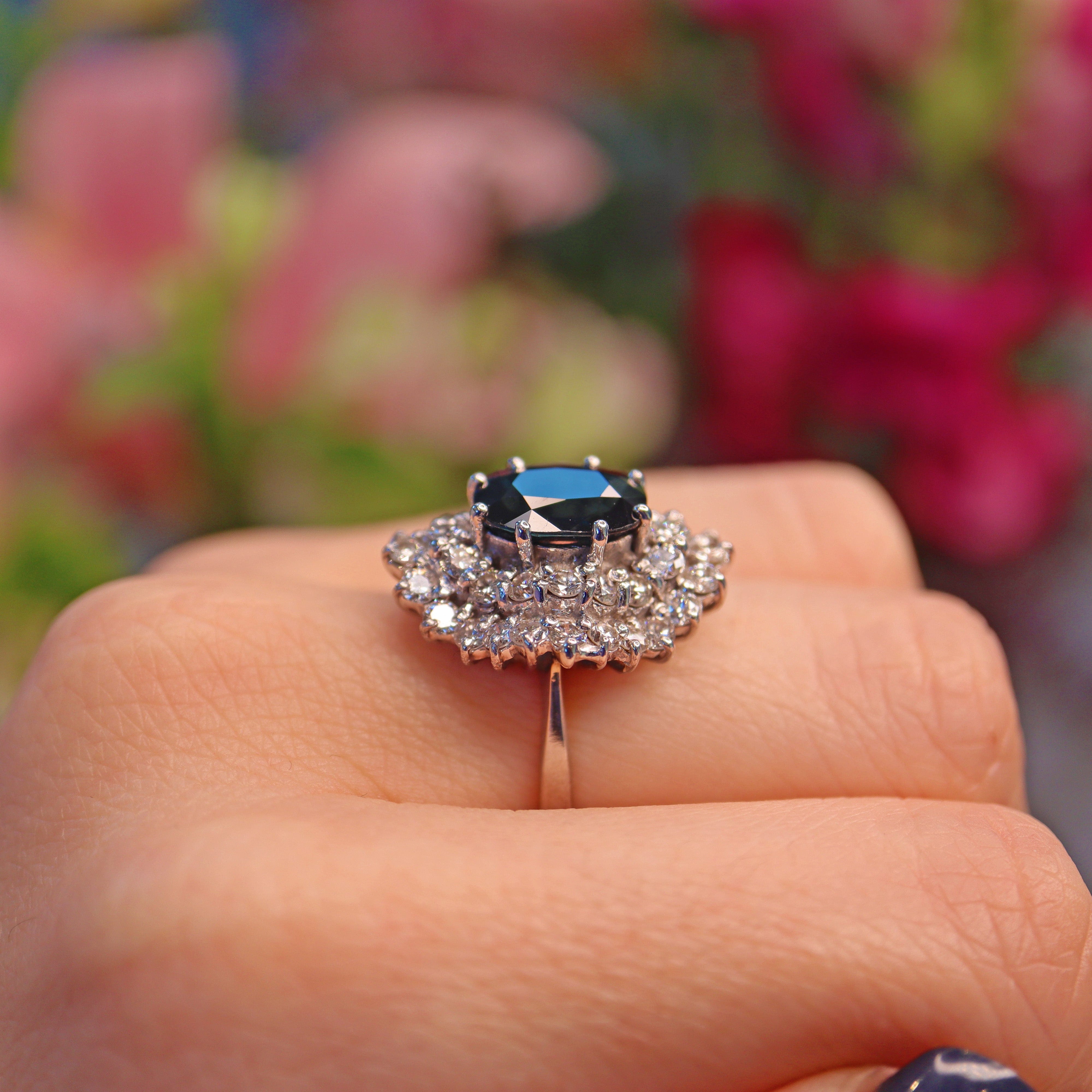 Vintage Blue Sapphire & Diamond 18ct White Gold Dress Ring Ellibelle Jewellery Vintage Blue Sapphire & Diamond 18ct White Gold Dress Ring Ellibelle Jewellery