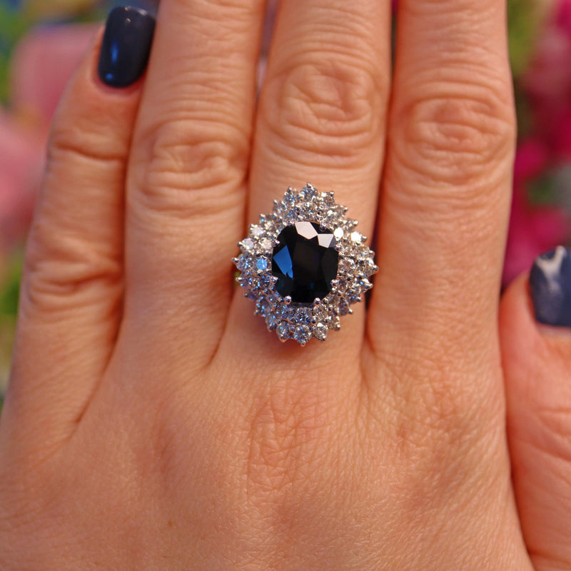 Ellibelle Jewellery Vintage Blue Sapphire & Diamond 18ct White Gold Dress Ring