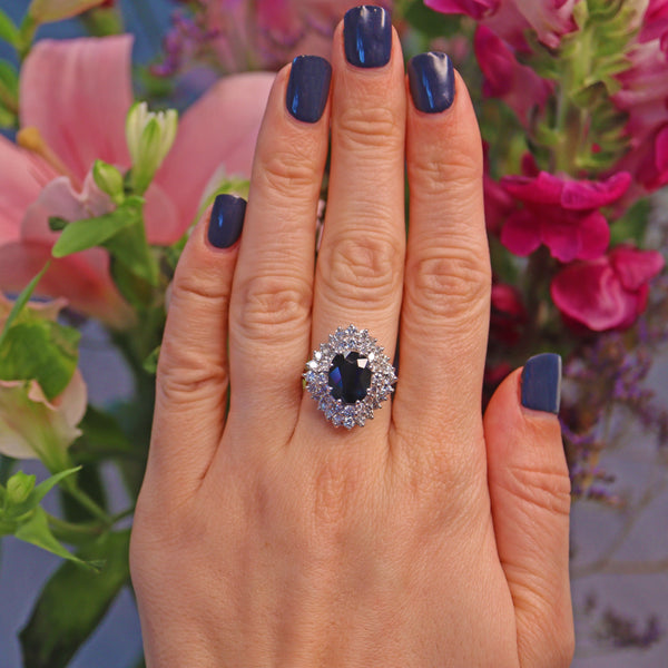 Ellibelle Jewellery Vintage Blue Sapphire & Diamond 18ct White Gold Dress Ring
