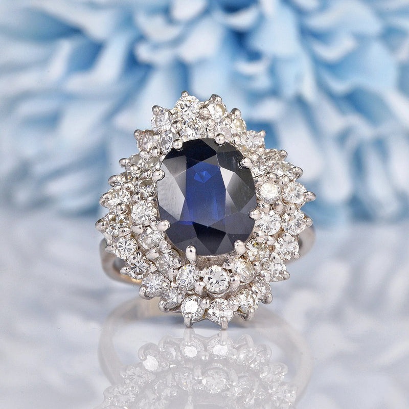 Ellibelle Jewellery Vintage Blue Sapphire & Diamond 18ct White Gold Dress Ring