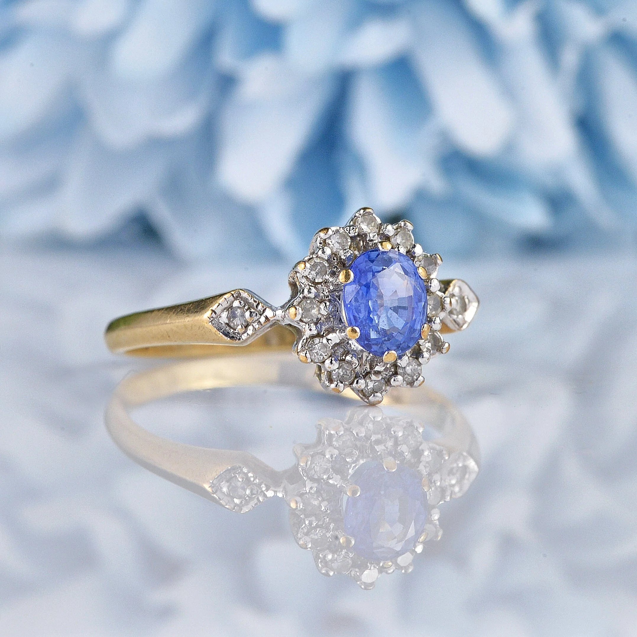 Ellibelle Jewellery Vintage Blue Sapphire & Diamond Cluster Ring