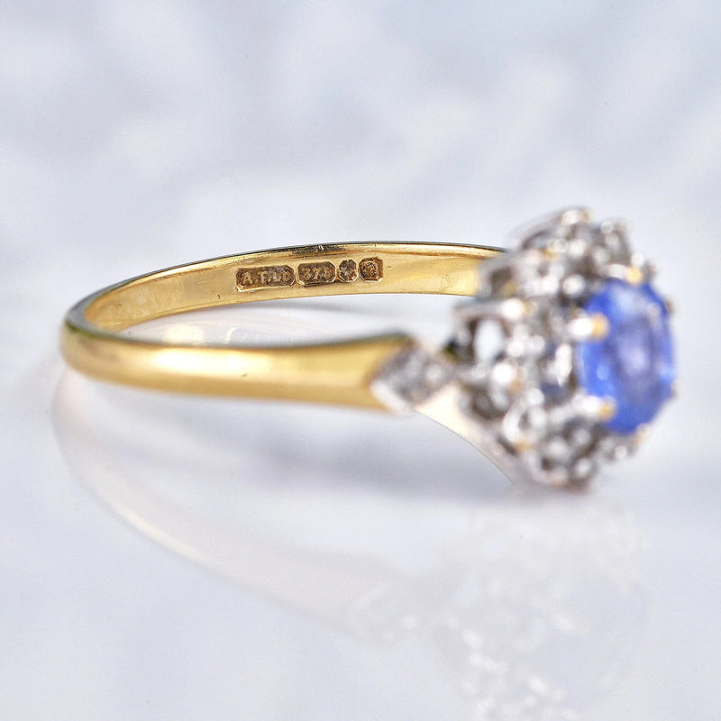 Ellibelle Jewellery Vintage Blue Sapphire & Diamond Cluster Ring