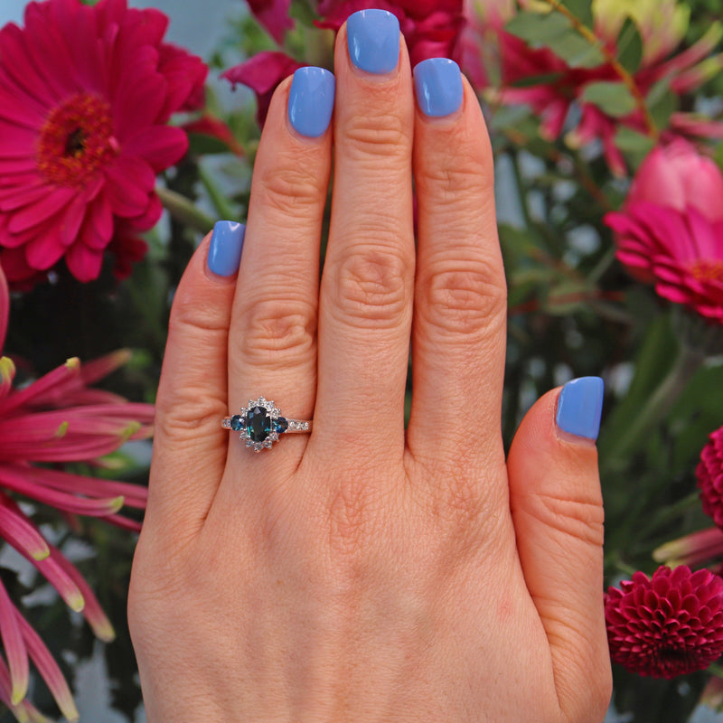 Ellibelle Jewellery Vintage Blue Sapphire & Diamond White Gold Ring