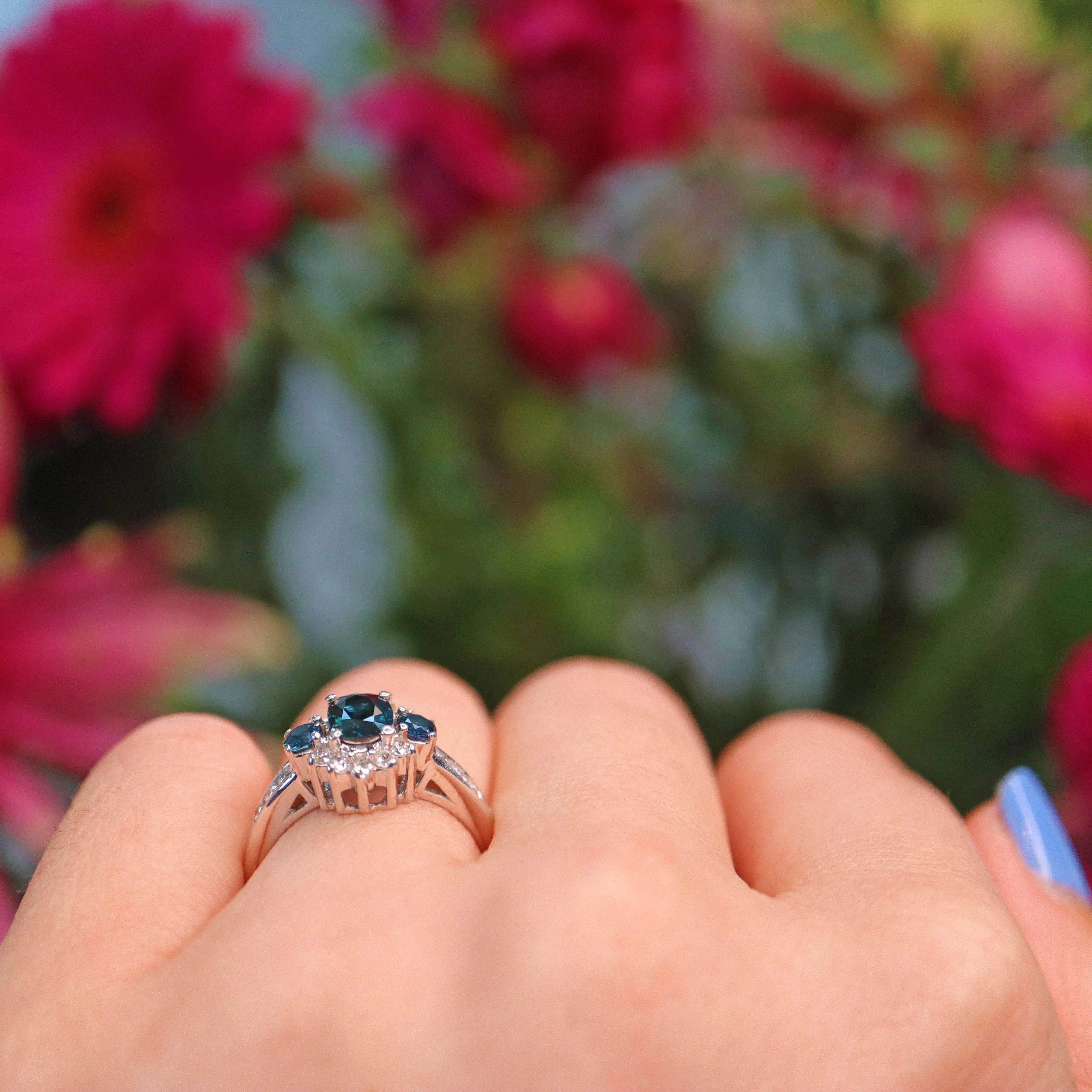 Ellibelle Jewellery Vintage Blue Sapphire & Diamond White Gold Ring