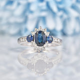 Ellibelle Jewellery Vintage Blue Sapphire & Diamond White Gold Ring