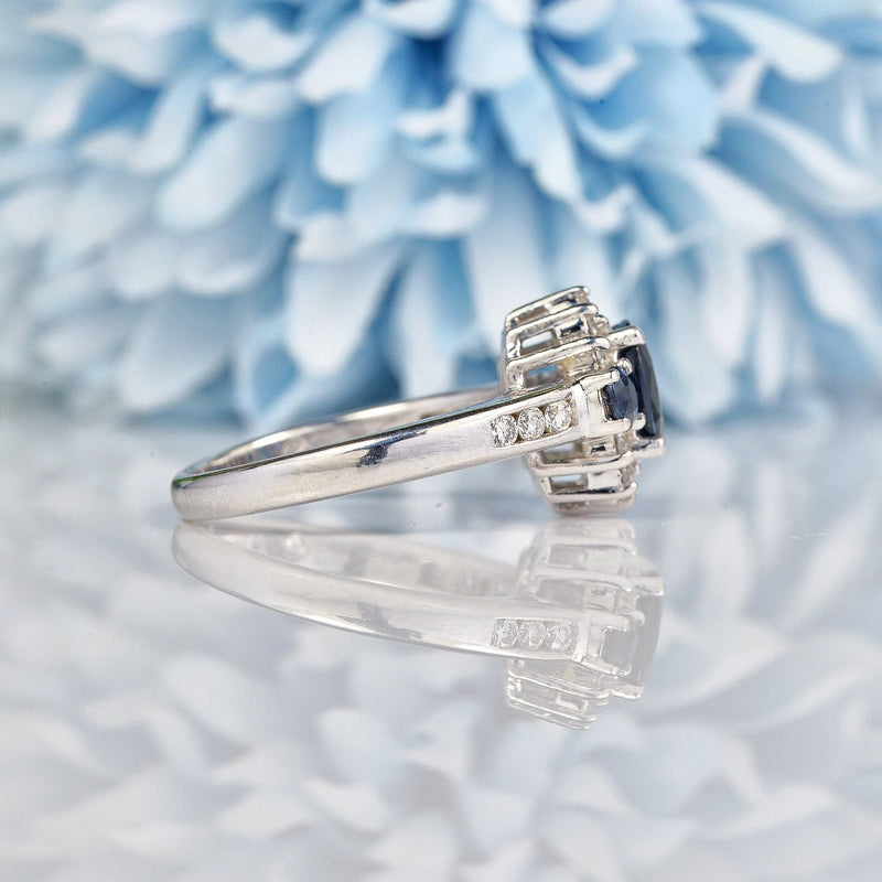 Ellibelle Jewellery Vintage Blue Sapphire & Diamond White Gold Ring