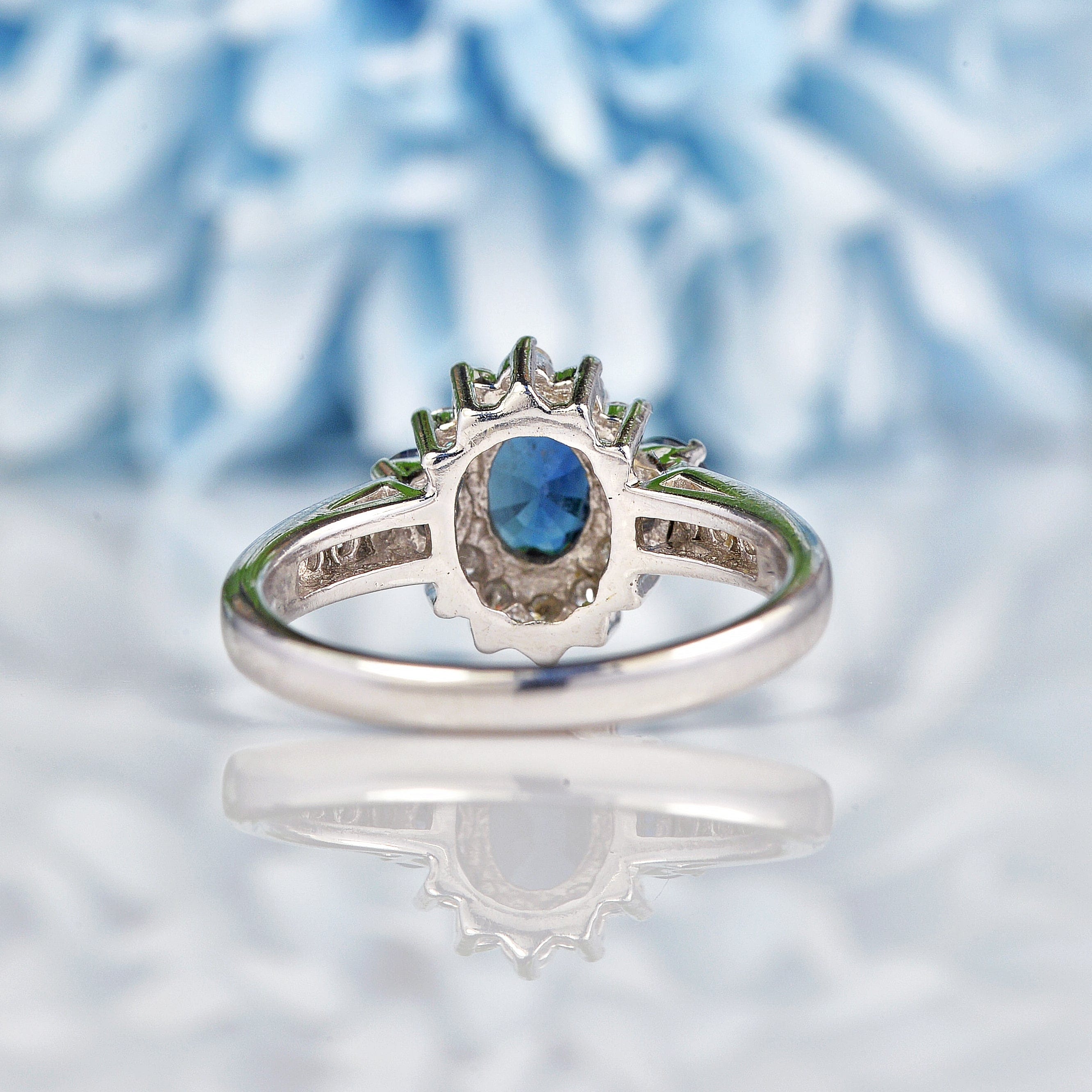 Ellibelle Jewellery Vintage Blue Sapphire & Diamond White Gold Ring