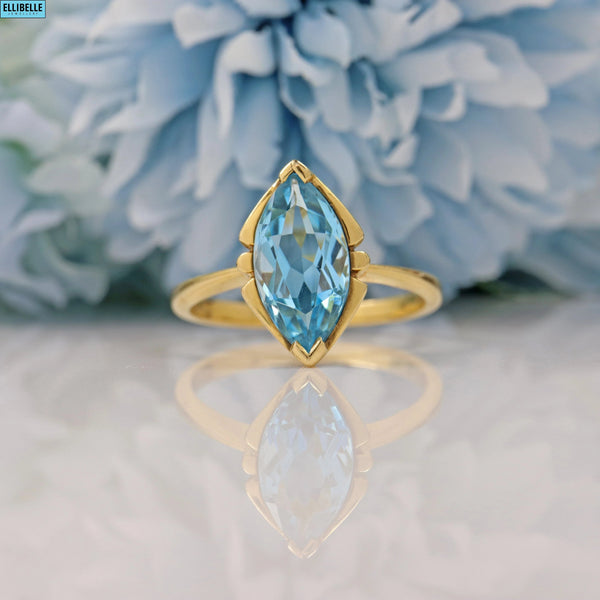 Ellibelle Jewellery VINTAGE BLUE TOPAZ 18CT GOLD SOLITAIRE RING