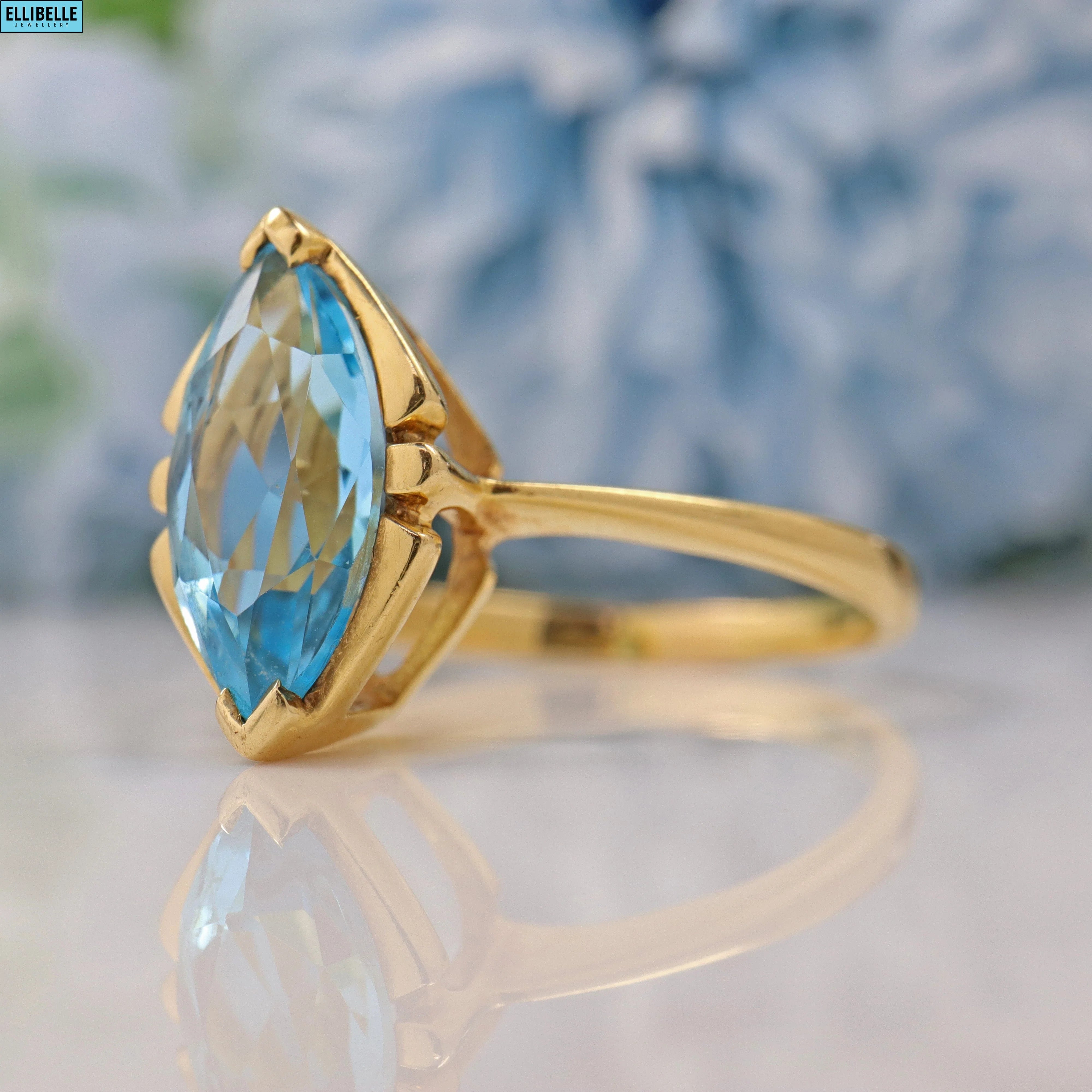 Ellibelle Jewellery VINTAGE BLUE TOPAZ 18CT GOLD SOLITAIRE RING
