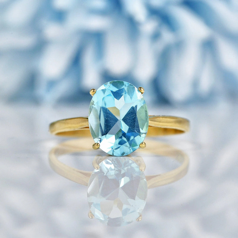 Ellibelle Jewellery Vintage Blue Topaz 9ct Yellow Gold Solitaire Ring