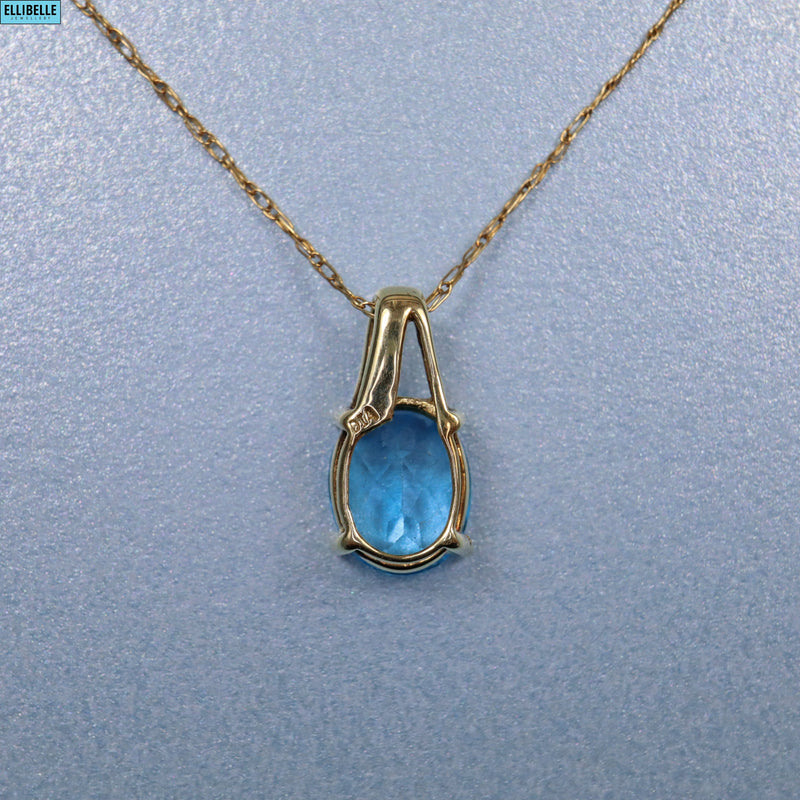 Ellibelle Jewellery VINTAGE BLUE TOPAZ & DIAMOND 9CT GOLD PENDANT NECKLACE