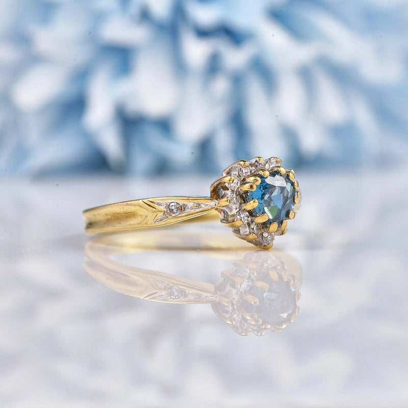 Ellibelle Jewellery Vintage Blue Topaz & Diamond 9ct Gold Sweetheart Ring