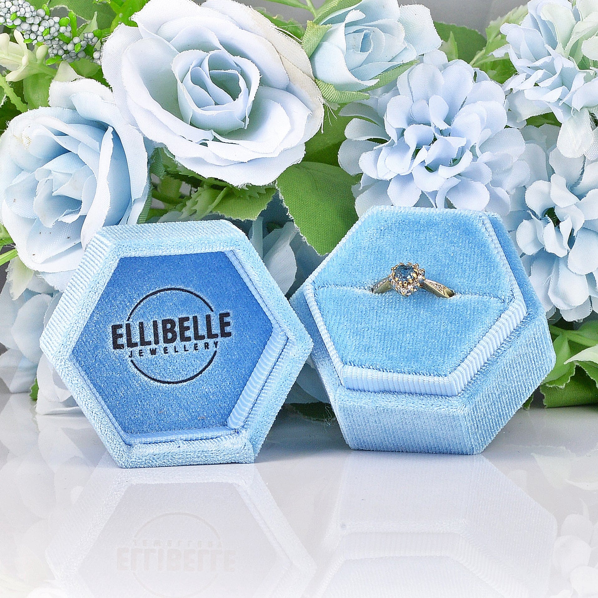 Ellibelle Jewellery Vintage Blue Topaz & Diamond 9ct Gold Sweetheart Ring