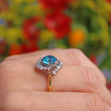 Ellibelle Jewellery Vintage Blue Zircon & Diamond Gold Cocktail Ring