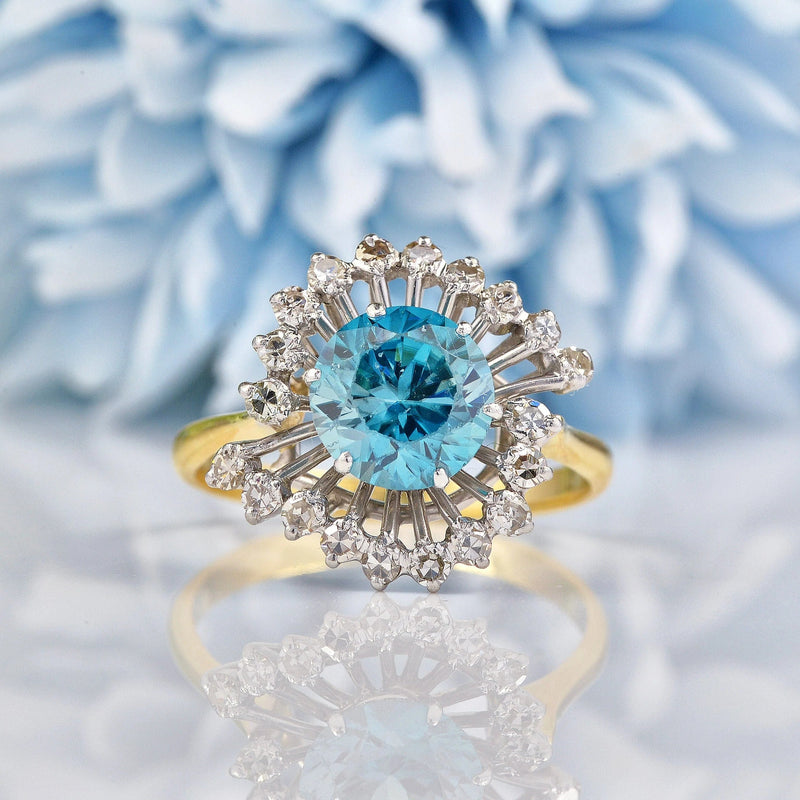 Ellibelle Jewellery Vintage Blue Zircon & Diamond Gold Cocktail Ring