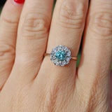 Ellibelle Jewellery Vintage Blue Zircon & Diamond White Gold Daisy Ring