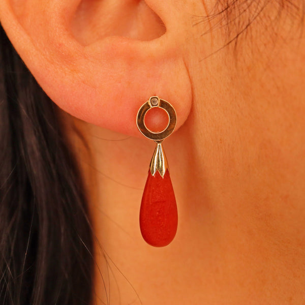 Ellibelle Jewellery VINTAGE CARNELIAN AGATE GOLD TEARDROP EARRINGS