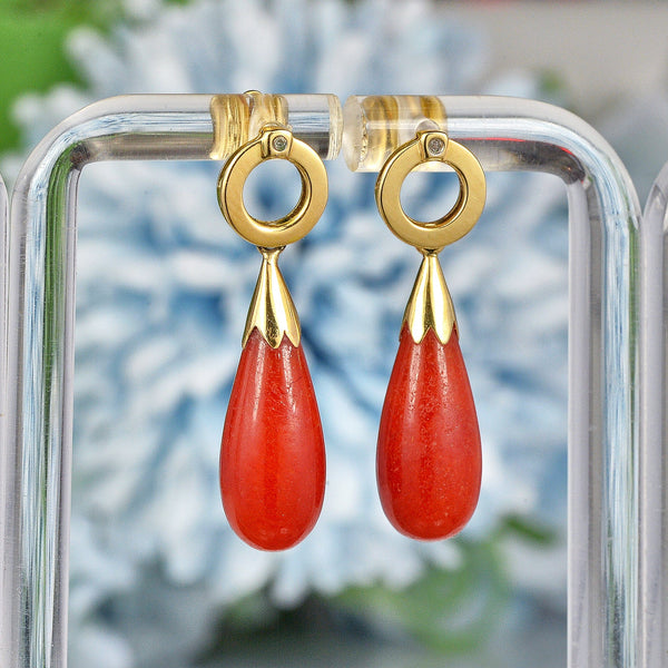 Ellibelle Jewellery VINTAGE CARNELIAN AGATE GOLD TEARDROP EARRINGS
