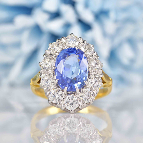 Ellibelle Jewellery Vintage Ceylon Sapphire & Diamond 18ct Gold Cluster Ring