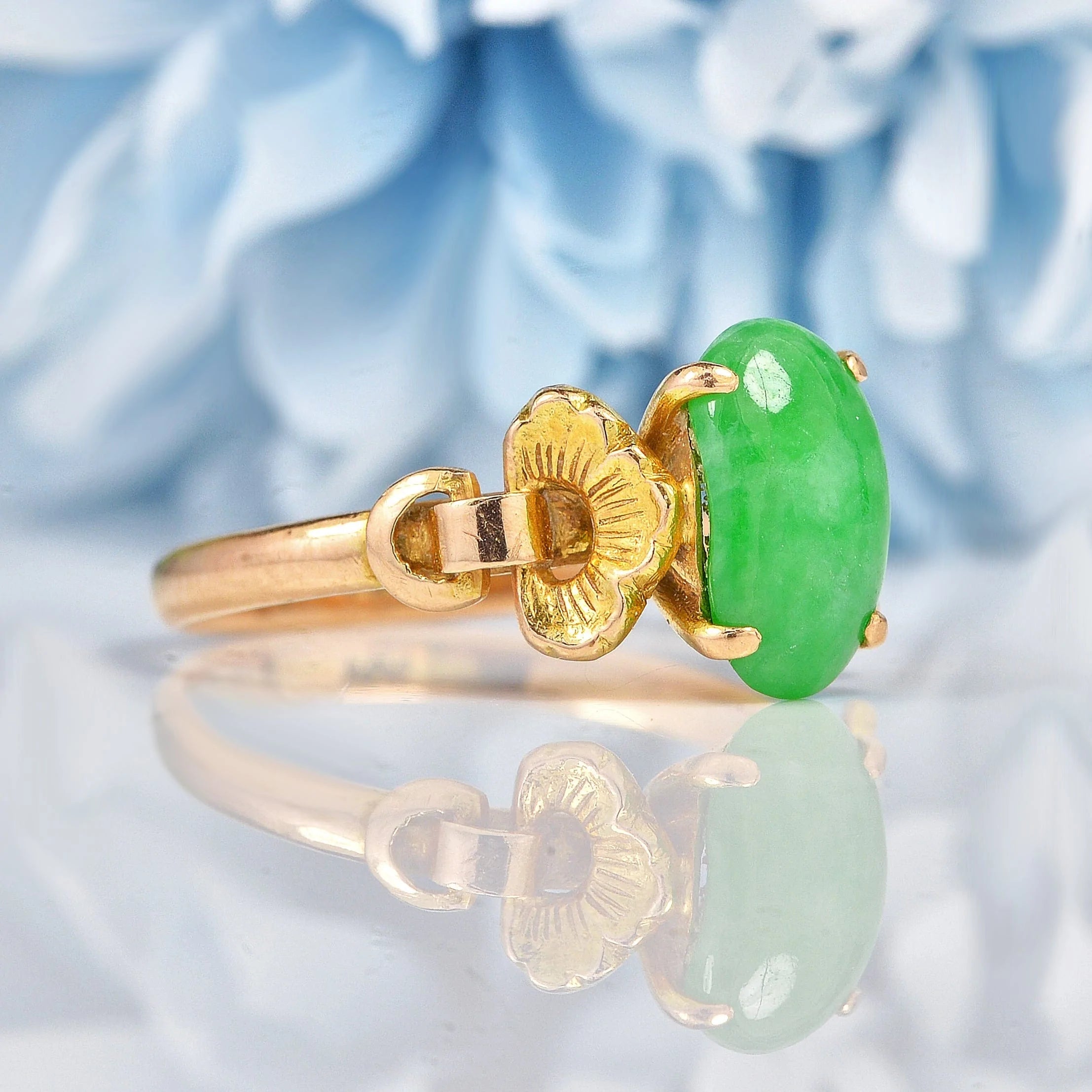 Vintage Chinese Jade 14k Gold Ring