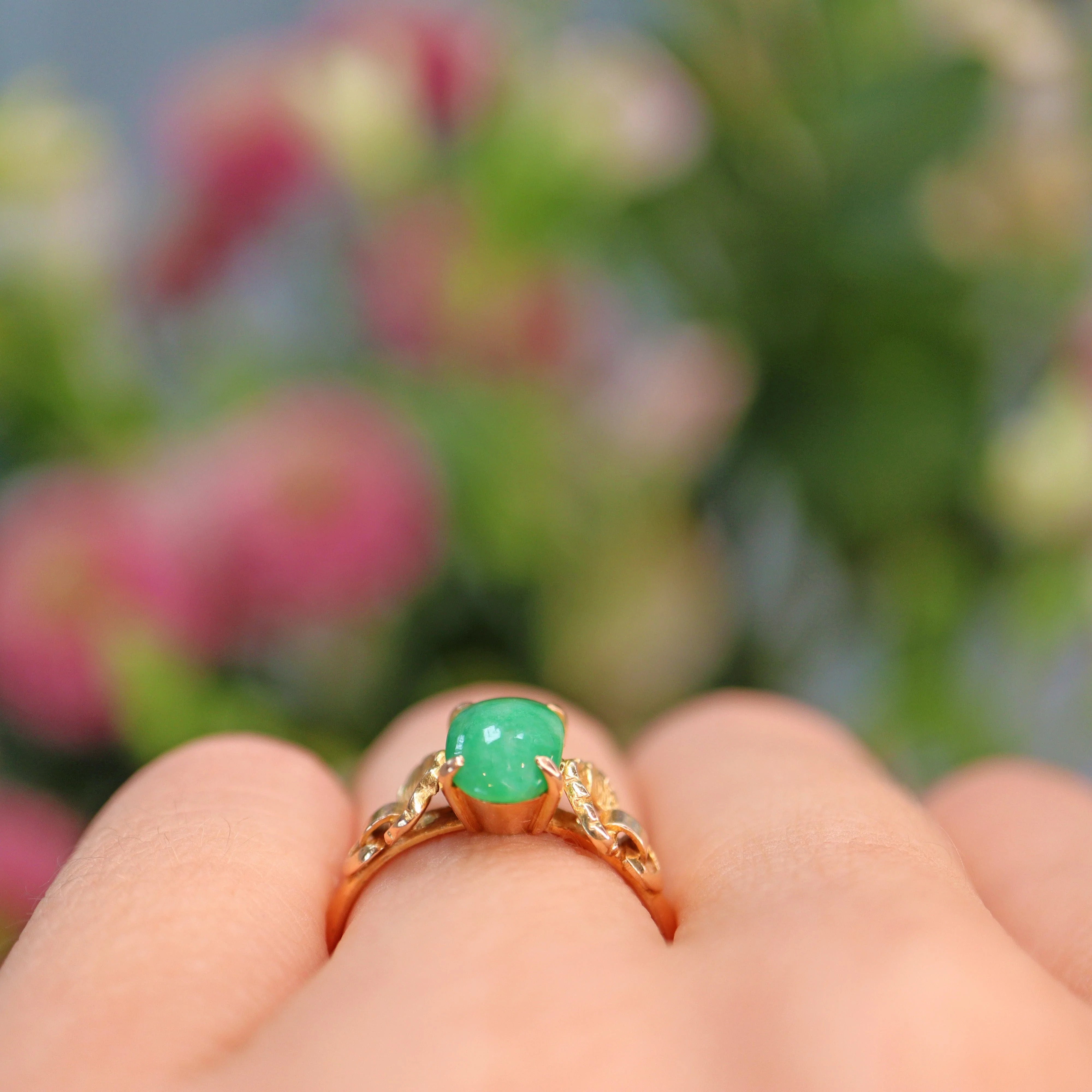 Vintage Chinese Jade 14k Gold Ring