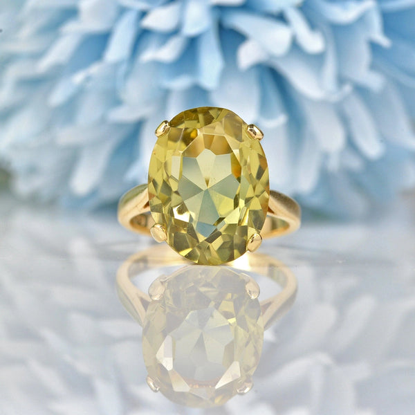 VINTAGE CITRINE 9CT GOLD SOLITAIRE DRESS RING