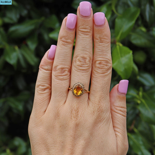 VINTAGE CITRINE 9CT GOLD SOLITAIRE RING