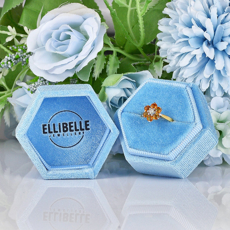 Ellibelle Jewellery Vintage Citrine & Diamond 18ct Yellow Gold Daisy Ring