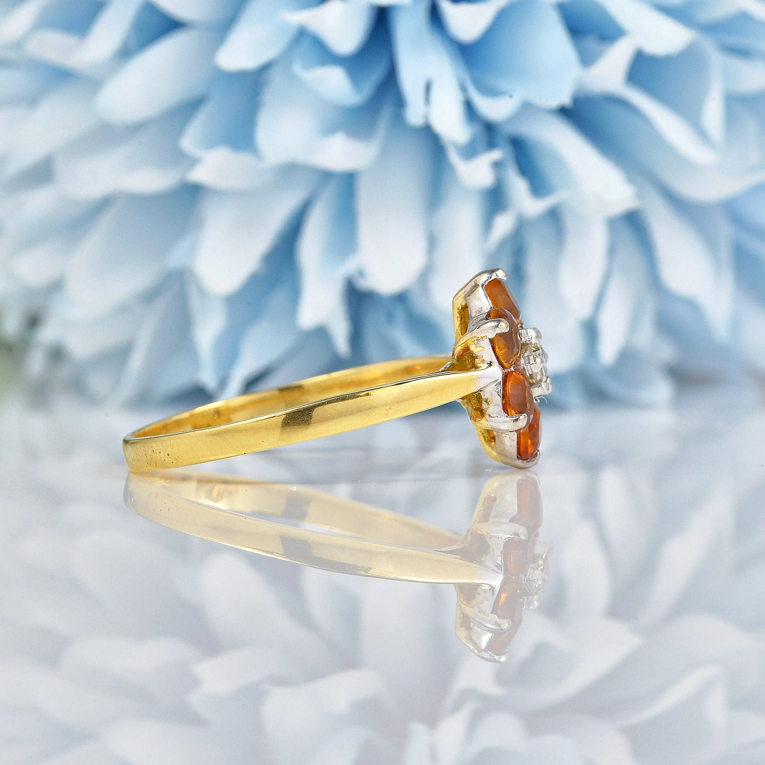Ellibelle Jewellery Vintage Citrine & Diamond 18ct Yellow Gold Daisy Ring