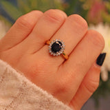 Ellibelle Jewellery Vintage Dark Sapphire & Diamond 18ct Gold Cluster Ring