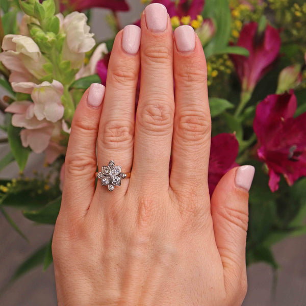 Ellibelle Jewellery Vintage Diamond 18ct Gold Flower Cluster Ring (0.60ct)