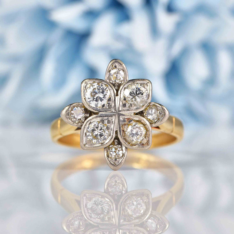 Ellibelle Jewellery Vintage Diamond 18ct Gold Flower Cluster Ring (0.60ct)