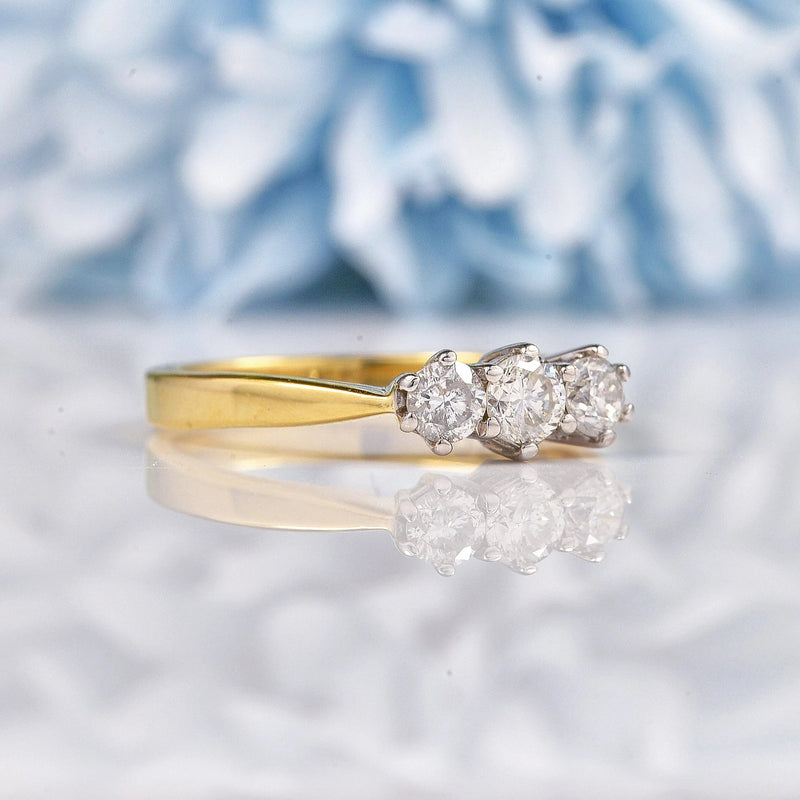 Ellibelle Jewellery Vintage Diamond 18ct Gold Three Stone Engagement Ring (0.50ct)
