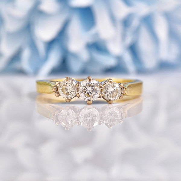 Ellibelle Jewellery Vintage Diamond 18ct Gold Three Stone Engagement Ring (0.50ct)