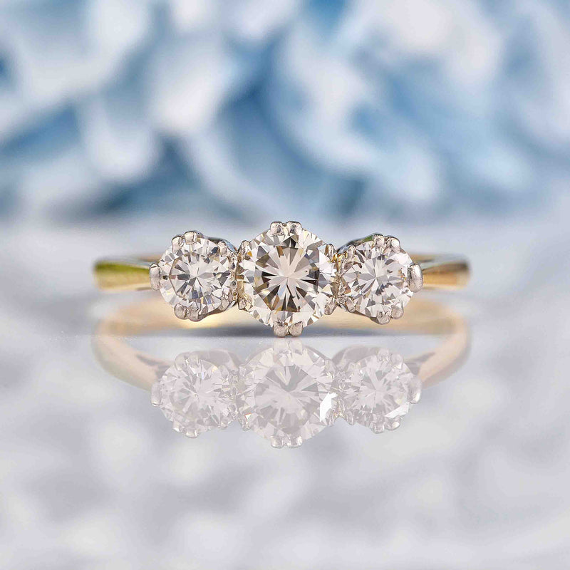 Ellibelle Jewellery Vintage Diamond 18ct Gold Three Stone Engagement Ring (0.90cts)