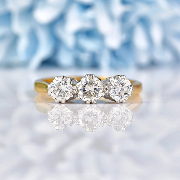 Ellibelle Jewellery Vintage Diamond 18ct Gold Three Stone Engagement Ring (1.05ct)