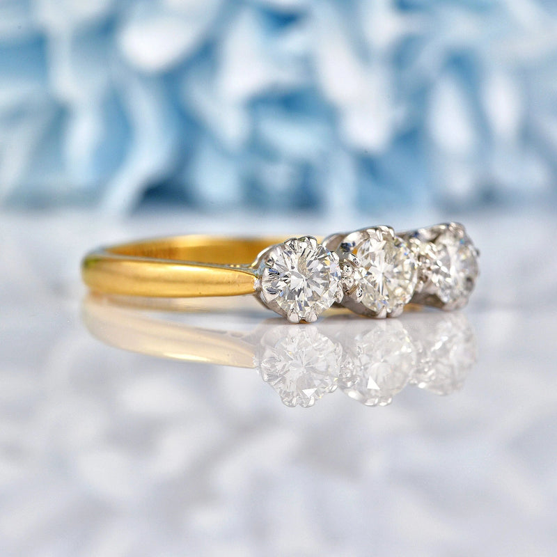 Ellibelle Jewellery Vintage Diamond 18ct Gold Three Stone Engagement Ring (1.05ct)